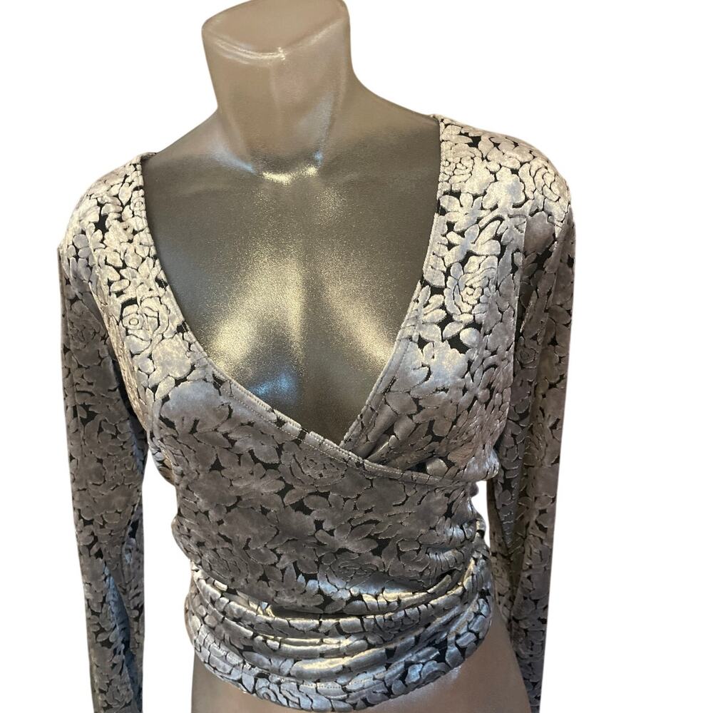 Vintage 90's Y2K Moda Velvet Burnout Wrap Top MOODY FLORAL STRETCHY Medium M